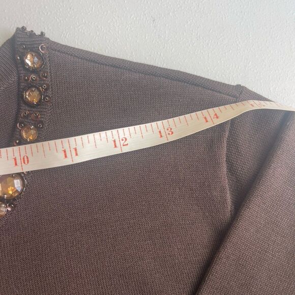 Talbots Silk Sweater Plus Size Petite Brown Beaded Tight Knit - Picture 10 of 12